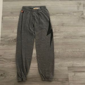 AVIATOR NATION SWEATPANTS GREY WITH BLACK LIGHTNING BOLT